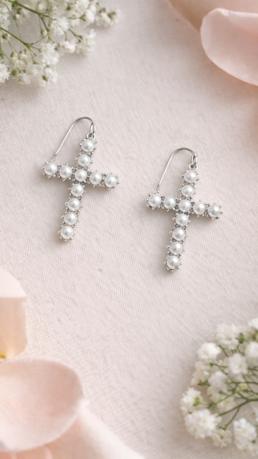 Pearl Cross Earrings – Gold & Silver Drop Earrings