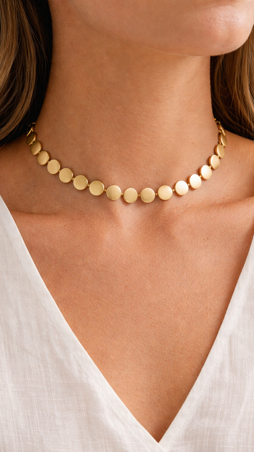 Matte Gold Disc Statement Necklace