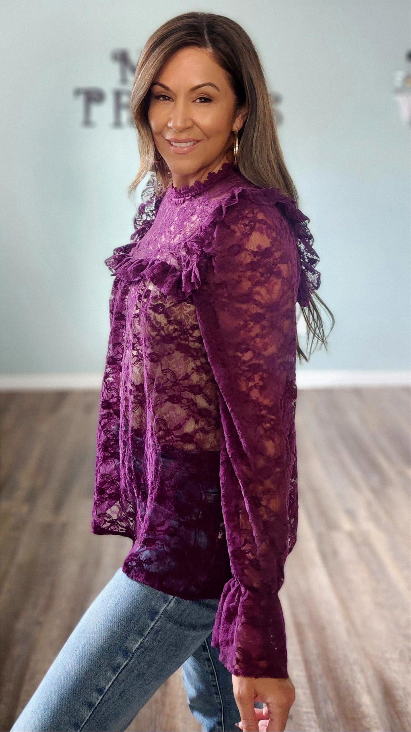 Charmed in Lace Blouse-Purple