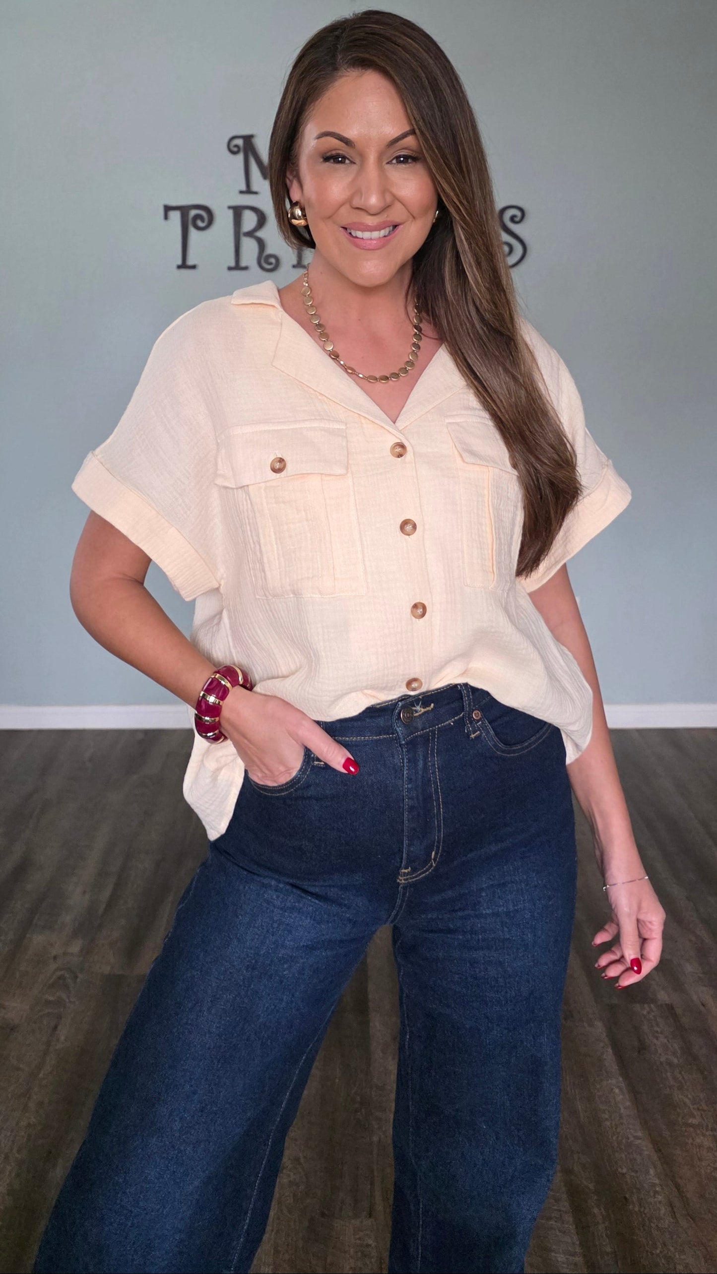 Cotton Gauze Button Down Shirt in Sand