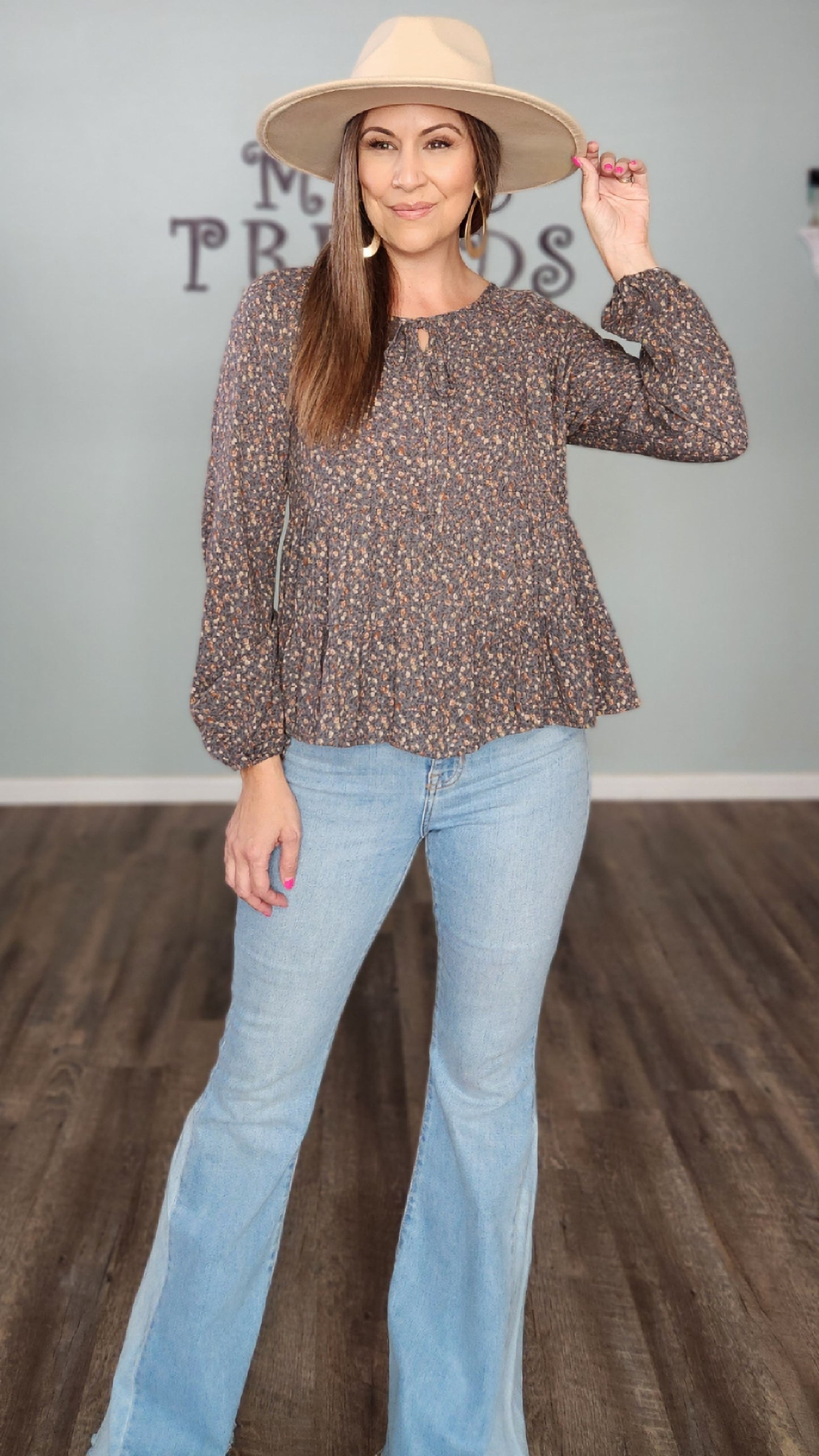 Show Me Fall Top- Grey/Floral