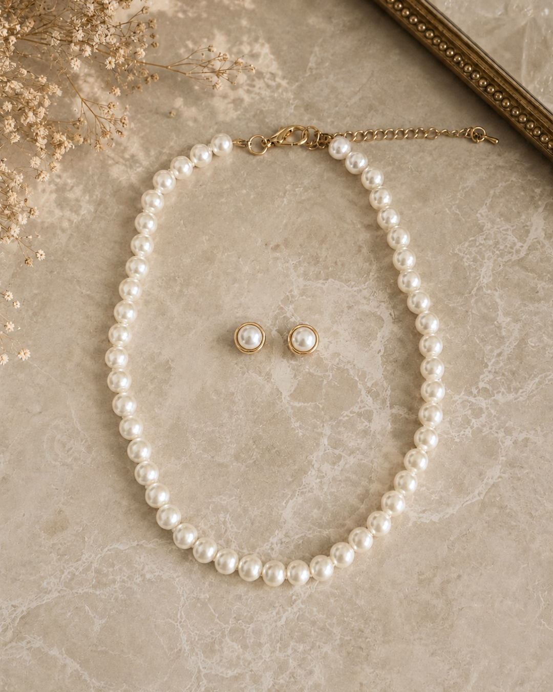 Classic Pearl Necklace & Earring Set