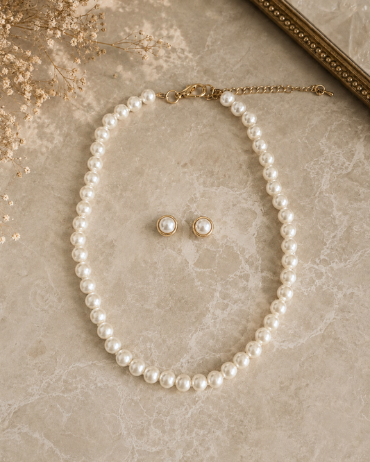 Classic Pearl Necklace & Earring Set
