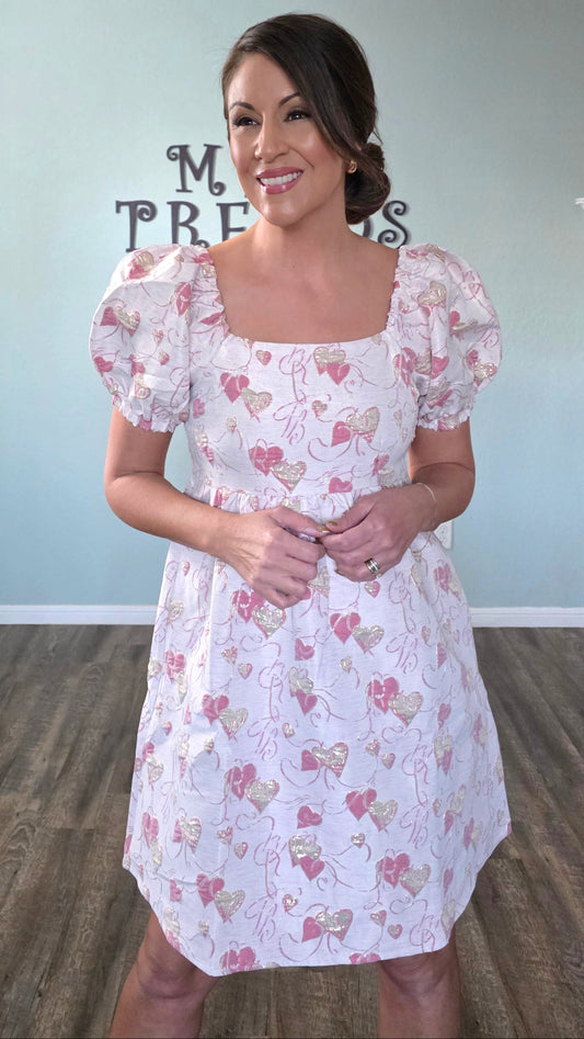 Sweetheart Jacquard Mini Dress-Pink/ Gold