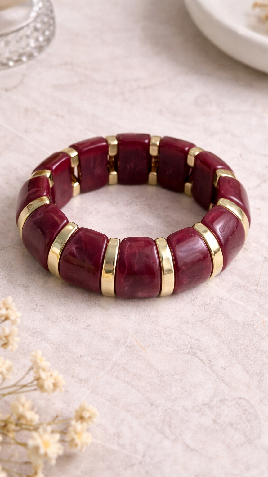 Burgundy Marble Stretch Bracelet
