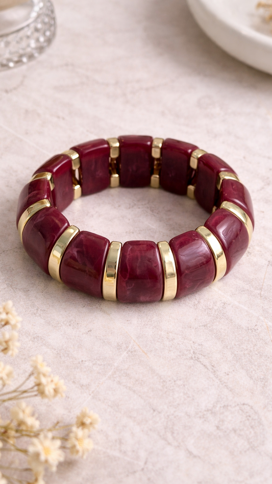 Burgundy Marble Stretch Bracelet