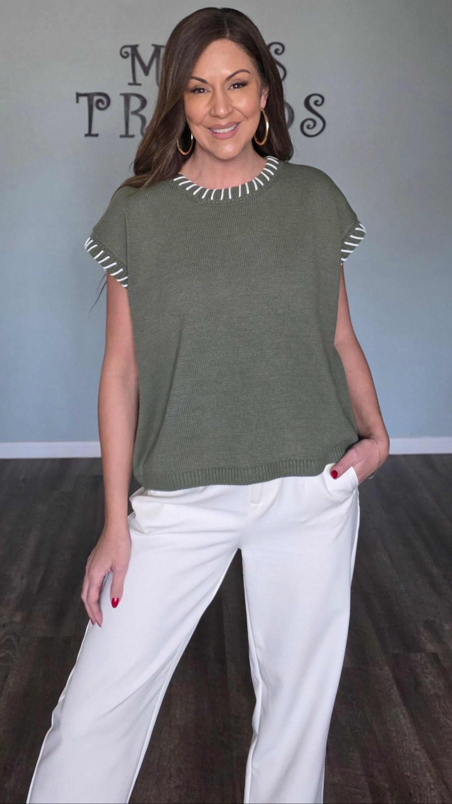 Stitch Detail Sweater- Light Olive