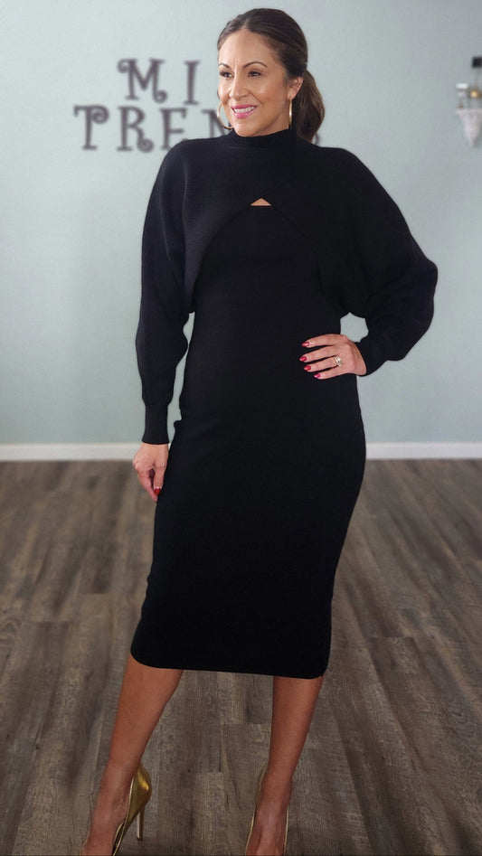 Timeless Duo Sweater Dress-Black