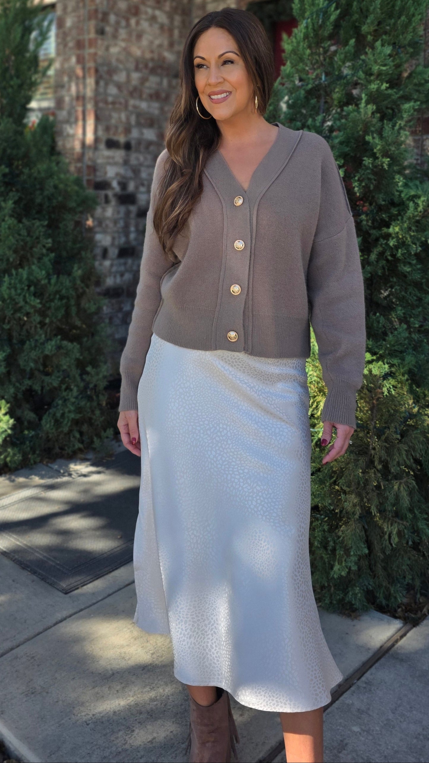 Effortless Elegance Satin Midi Skirt- Ivory