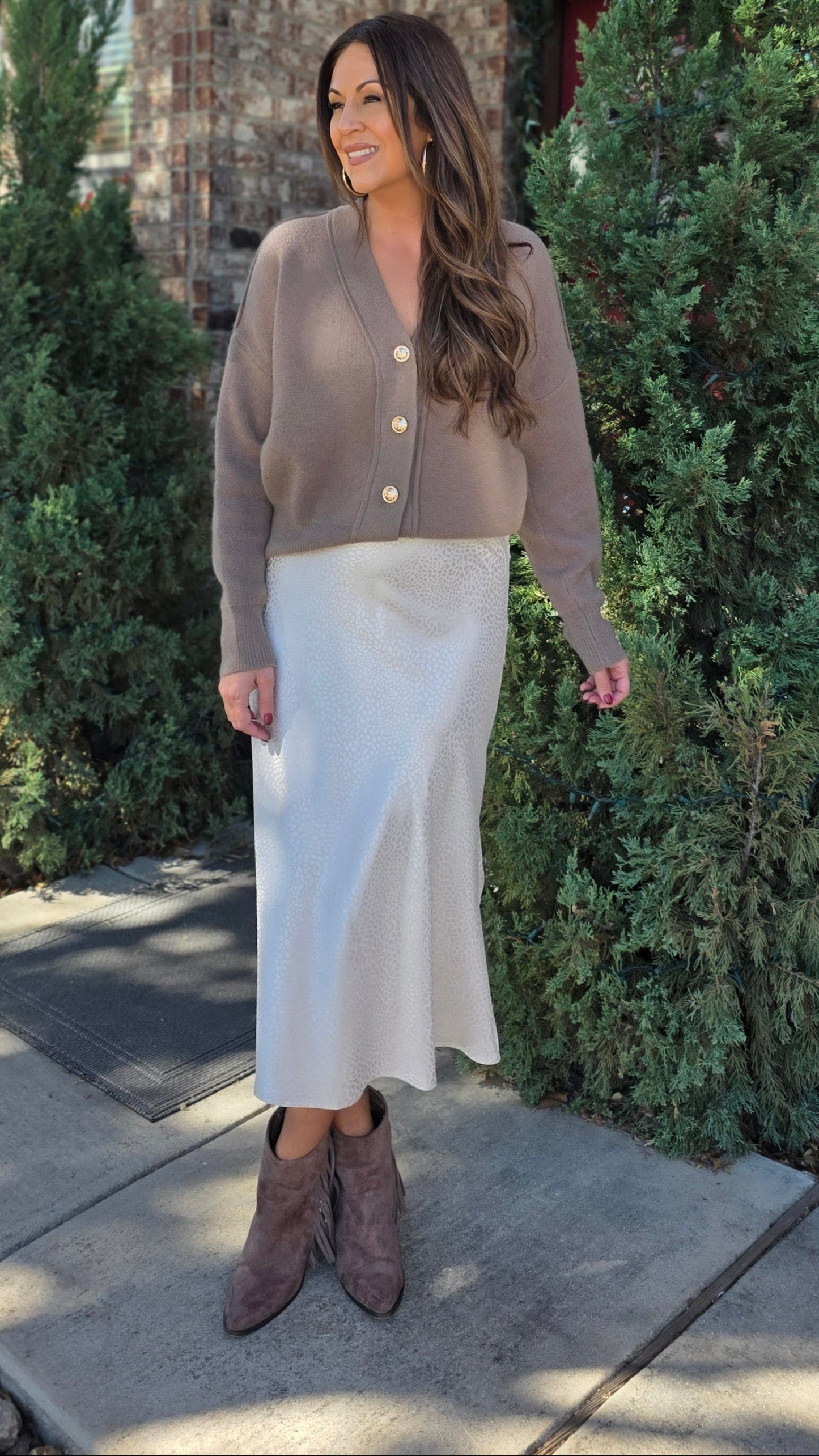 Effortless Elegance Satin Midi Skirt- Ivory