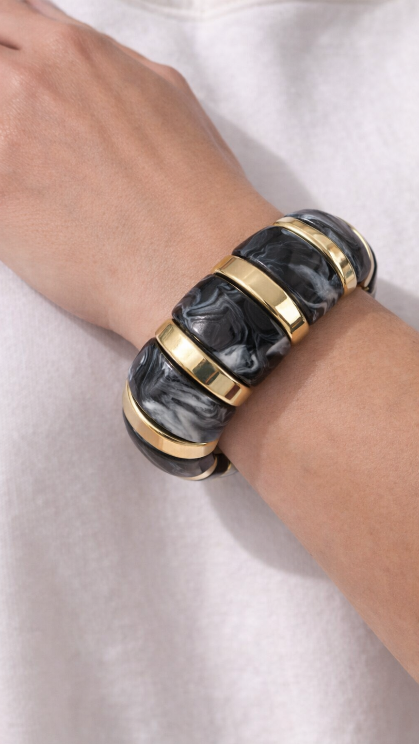 Black & White Marble Stretch Bracelet