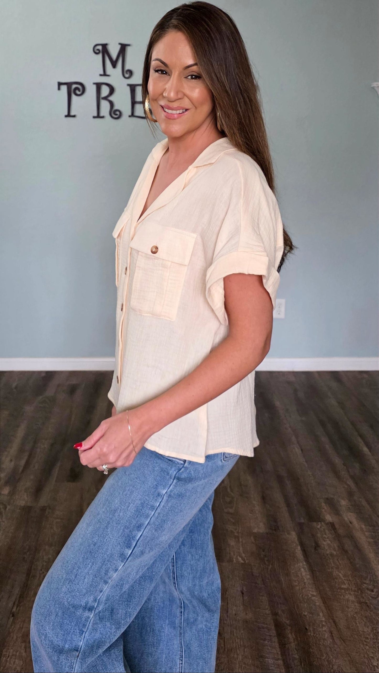 Cotton Gauze Button Down Shirt in Sand