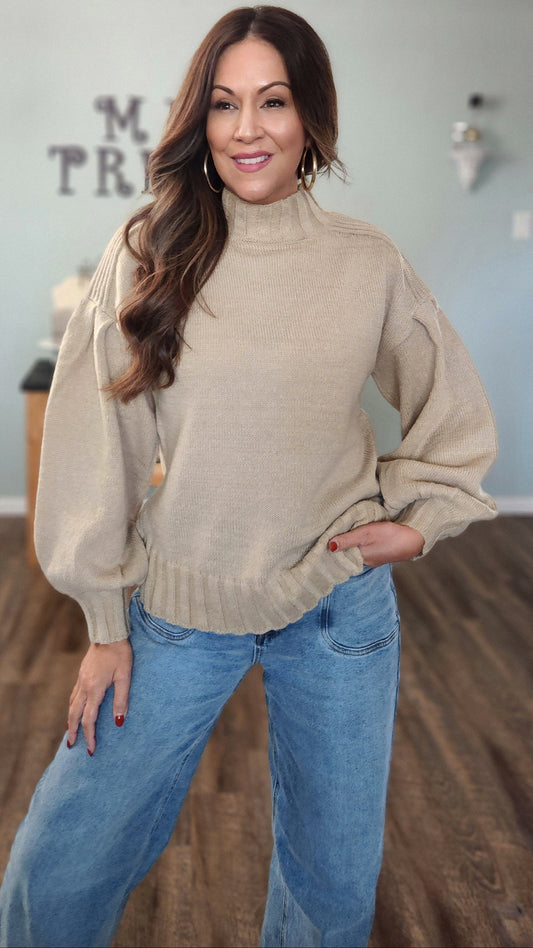 The Modern Puff Sweater- Mocha