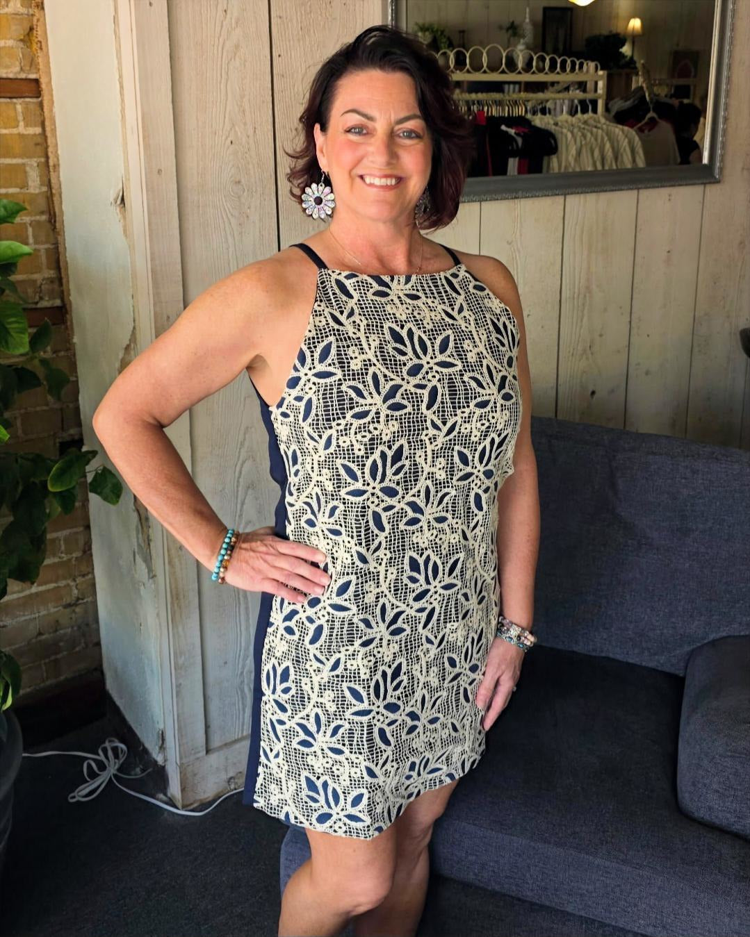 The Coastal Occasion Dress-Navy/ Cream