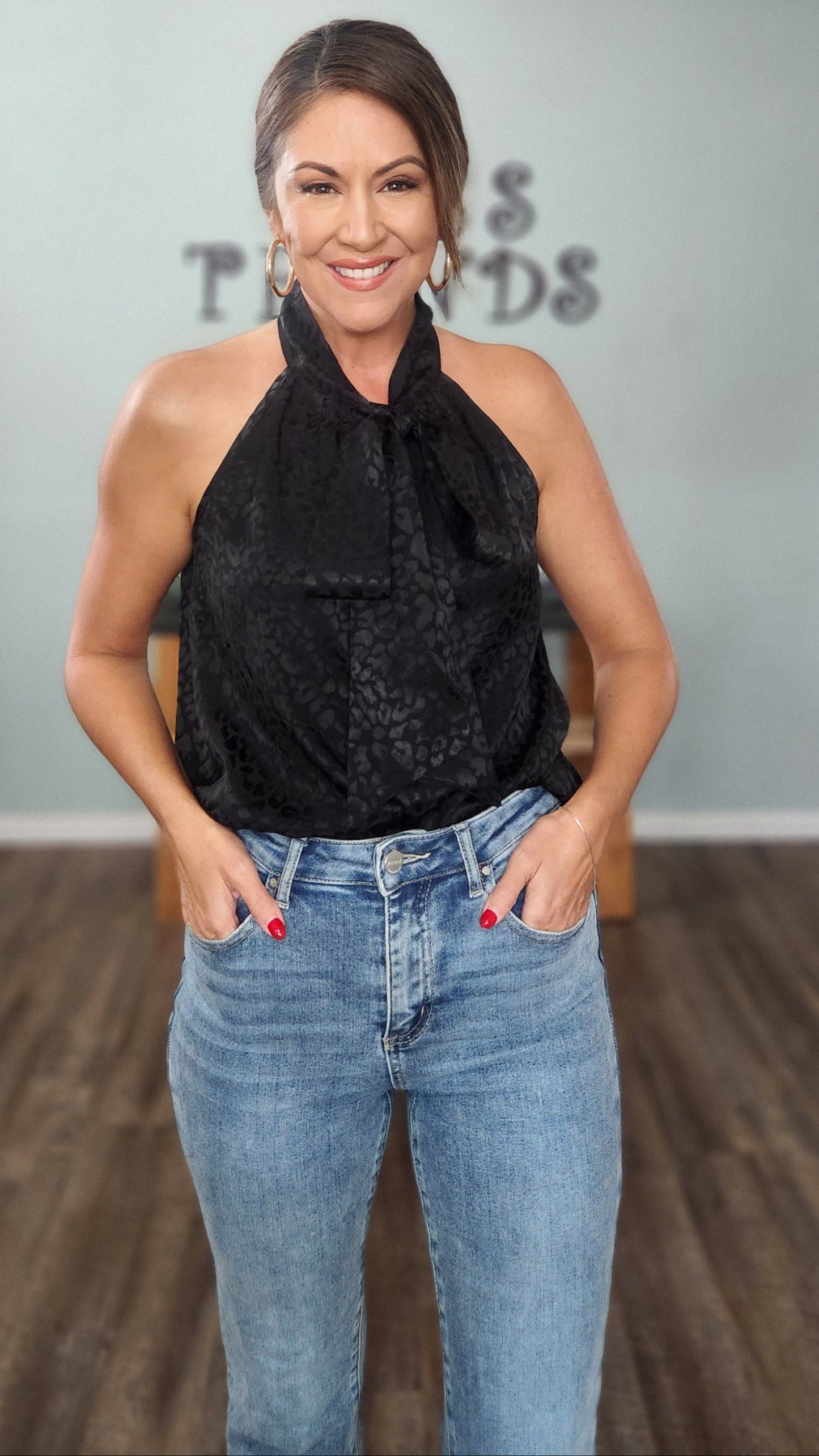 🖤 Reset by Jane- The Luxe Neck- Tie Top-Black Leopard
