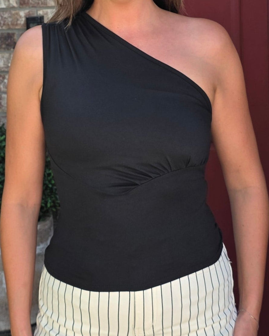 Just One Look One Shoulder Top- Black