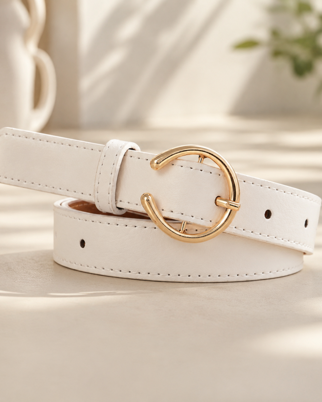 The Golden Hour Belt | White Gold Buckle Fashion Belt