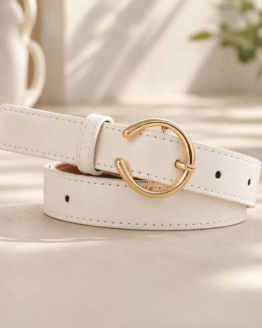 The Golden Hour Belt | White Gold Buckle Fashion Belt