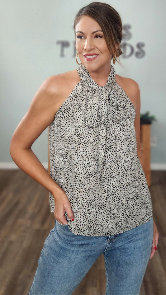 🖤 Reset by Jane- The Luxe Neck- Tie Top-Taupe/Ivory/Black