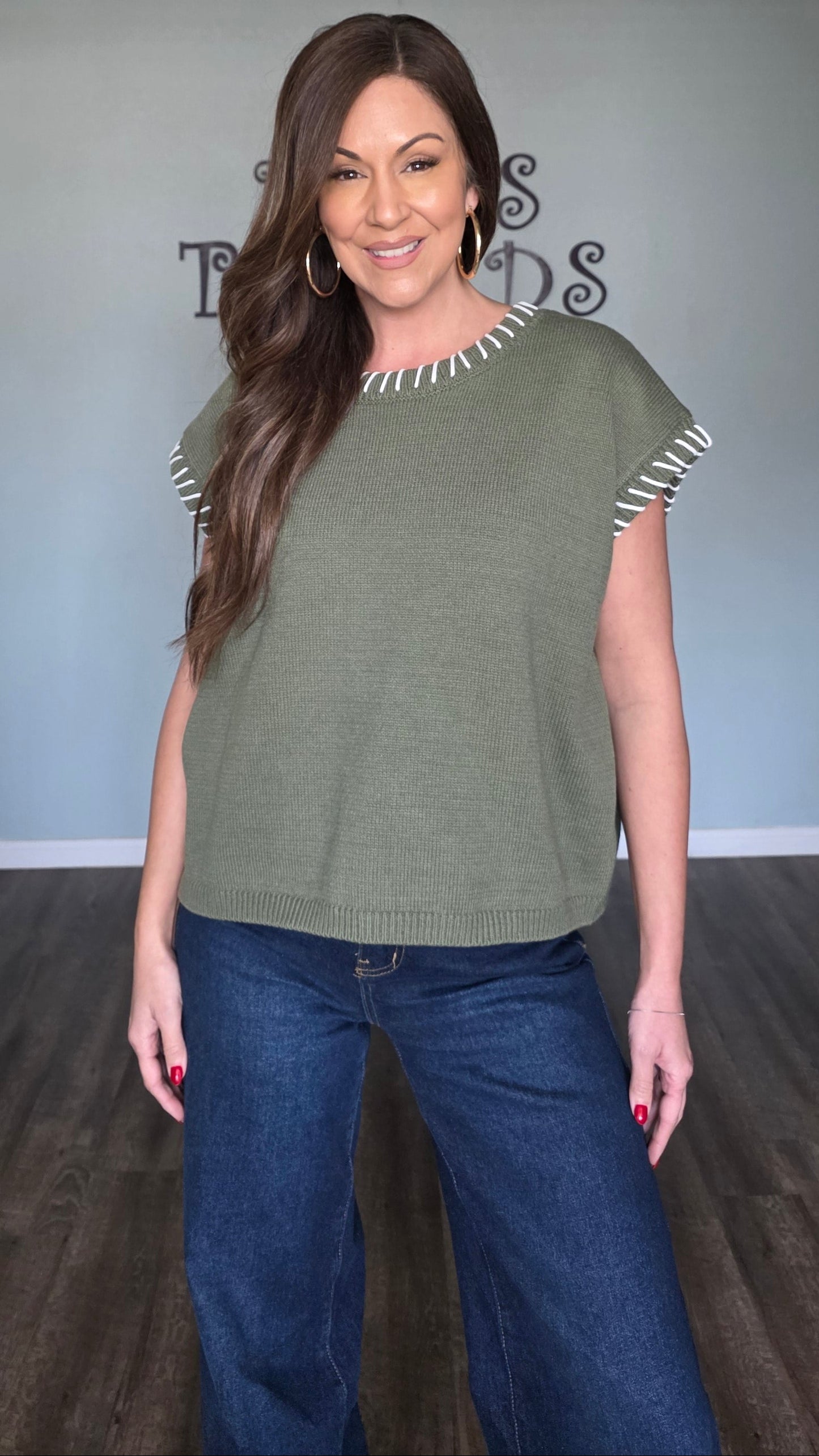 Stitch Detail Sweater- Light Olive