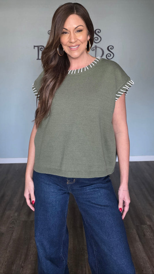 Stitch Detail Sweater- Light Olive