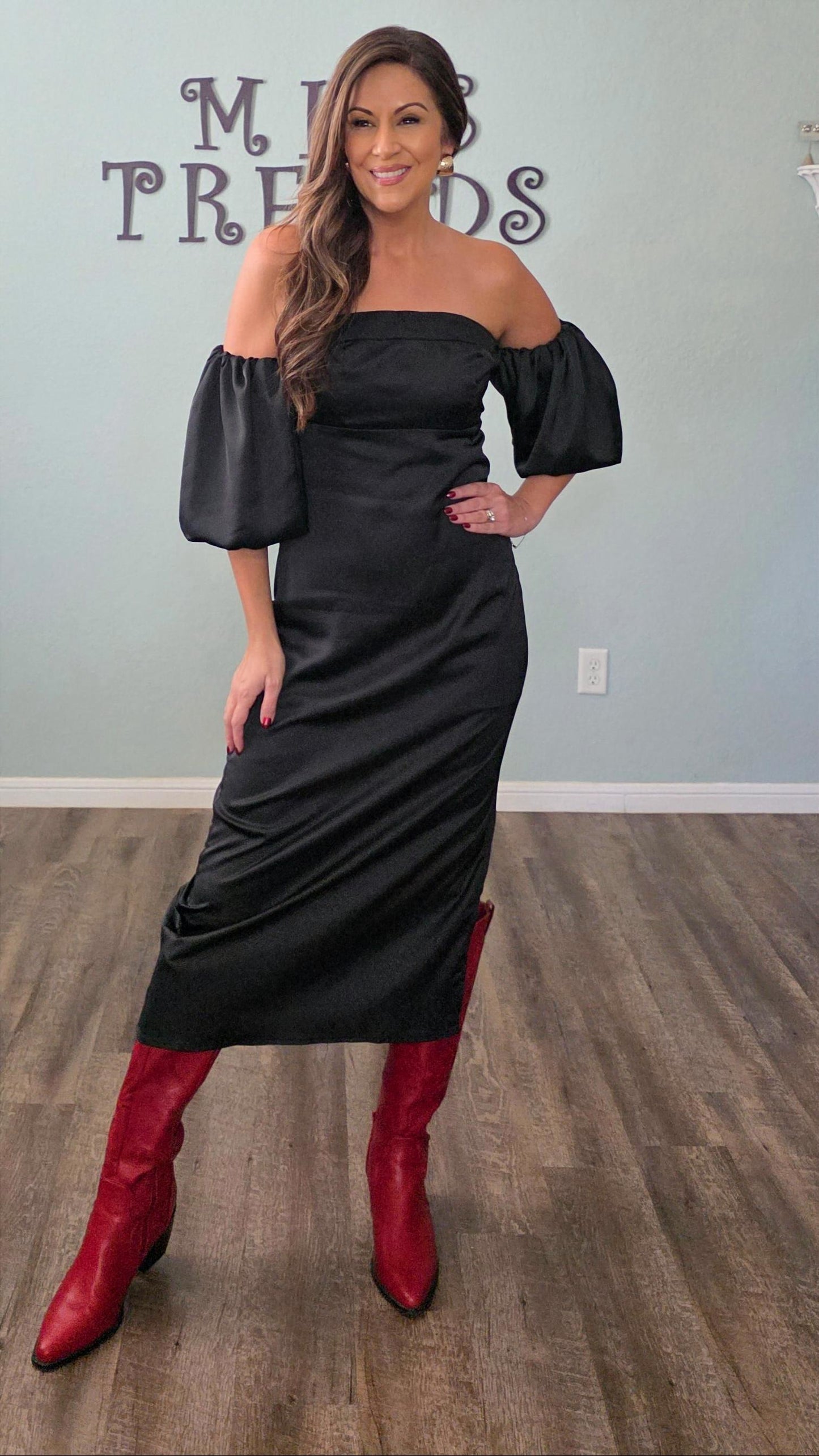 Moonlit Elegance Satin Midi Dress-Black