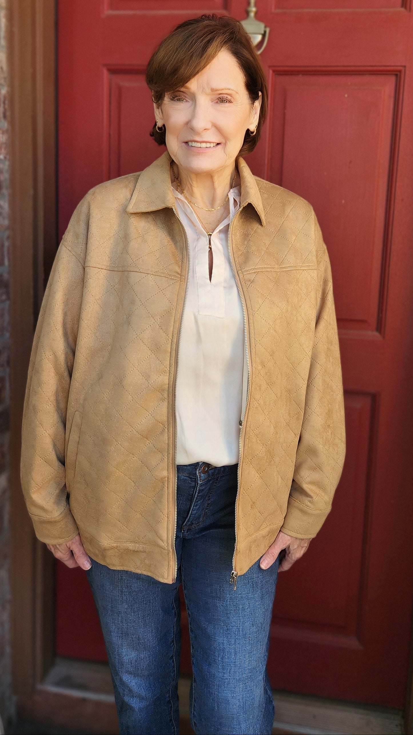 Elevated Errands Quilted Suede Jacket-Sand