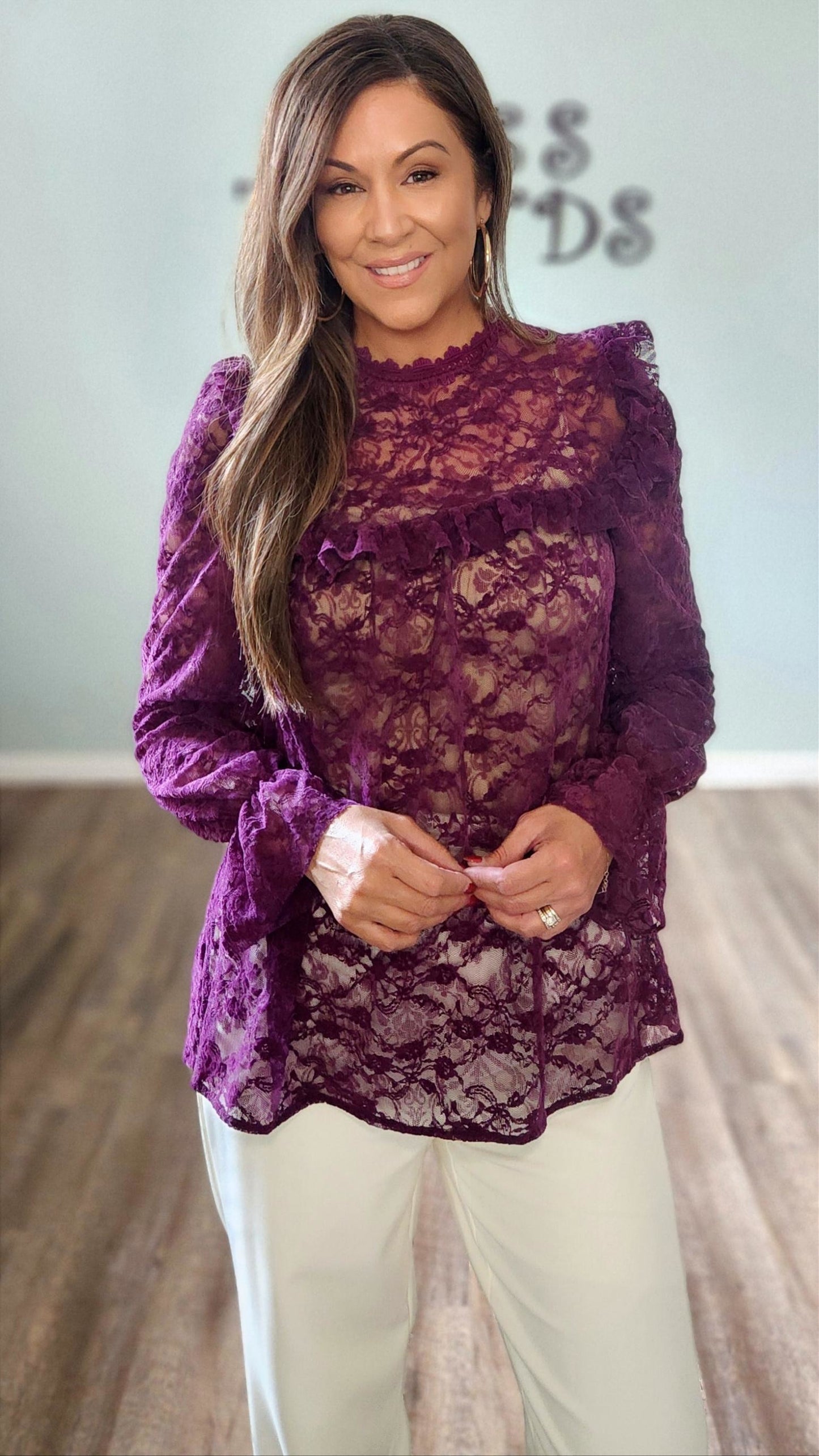Charmed in Lace Blouse-Purple
