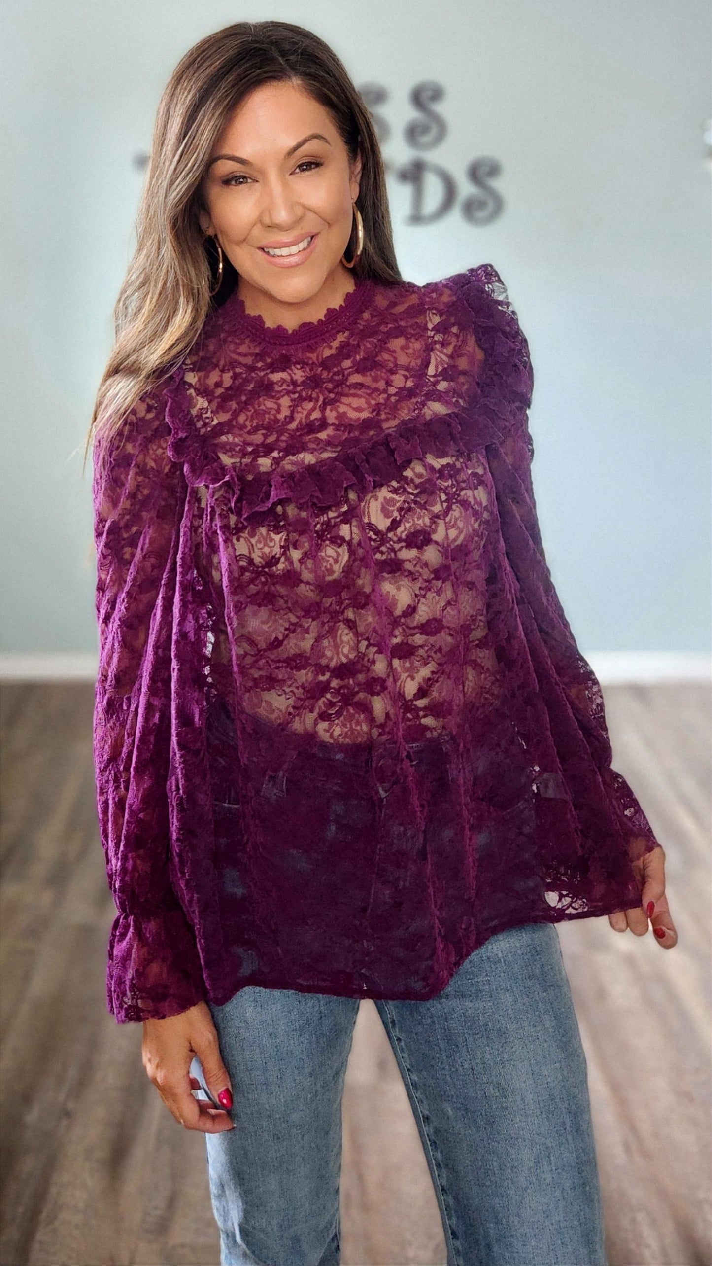 Charmed in Lace Blouse-Purple