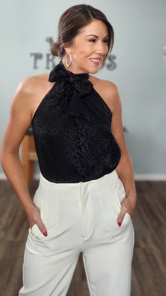 🖤 Reset by Jane- The Luxe Neck- Tie Top-Black Leopard