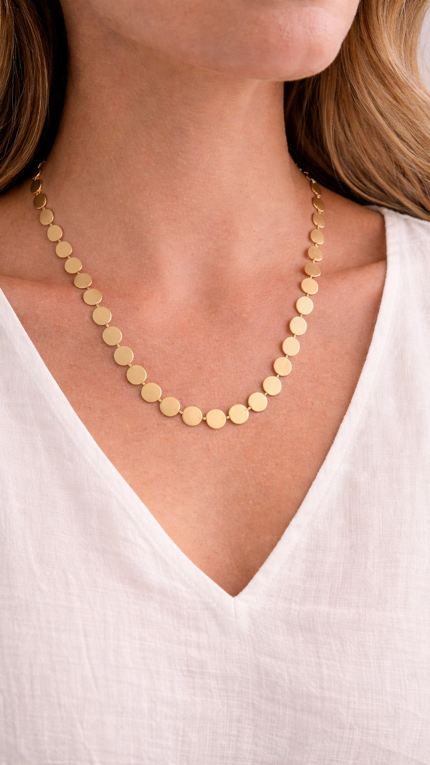 Matte Gold Disc Statement Necklace