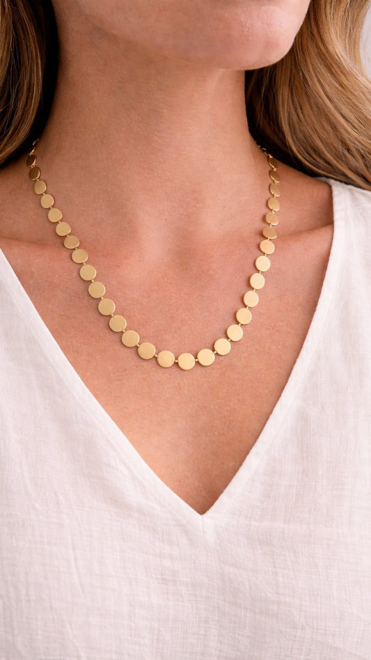 Matte Gold Disc Statement Necklace