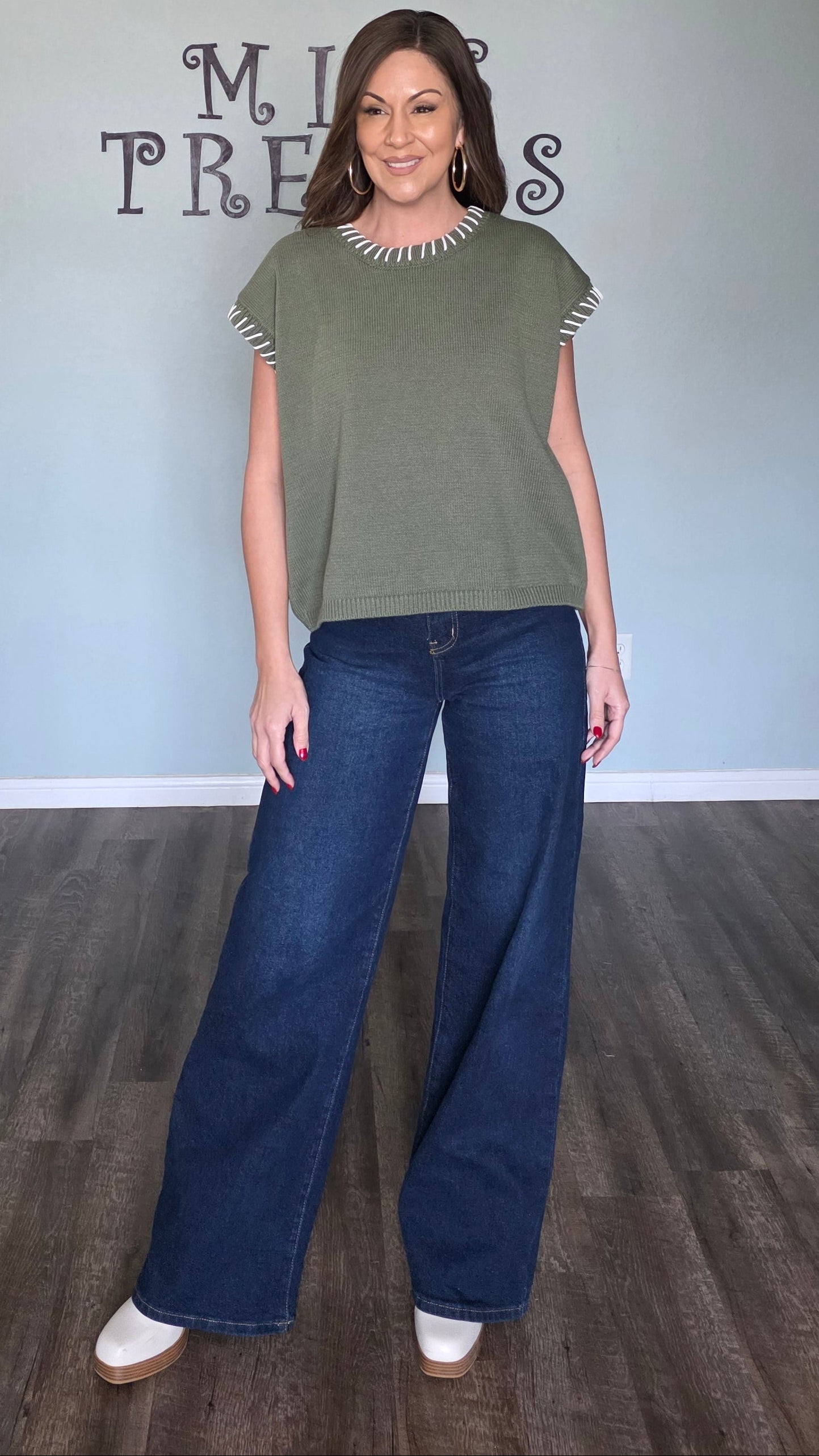 Stitch Detail Sweater- Light Olive