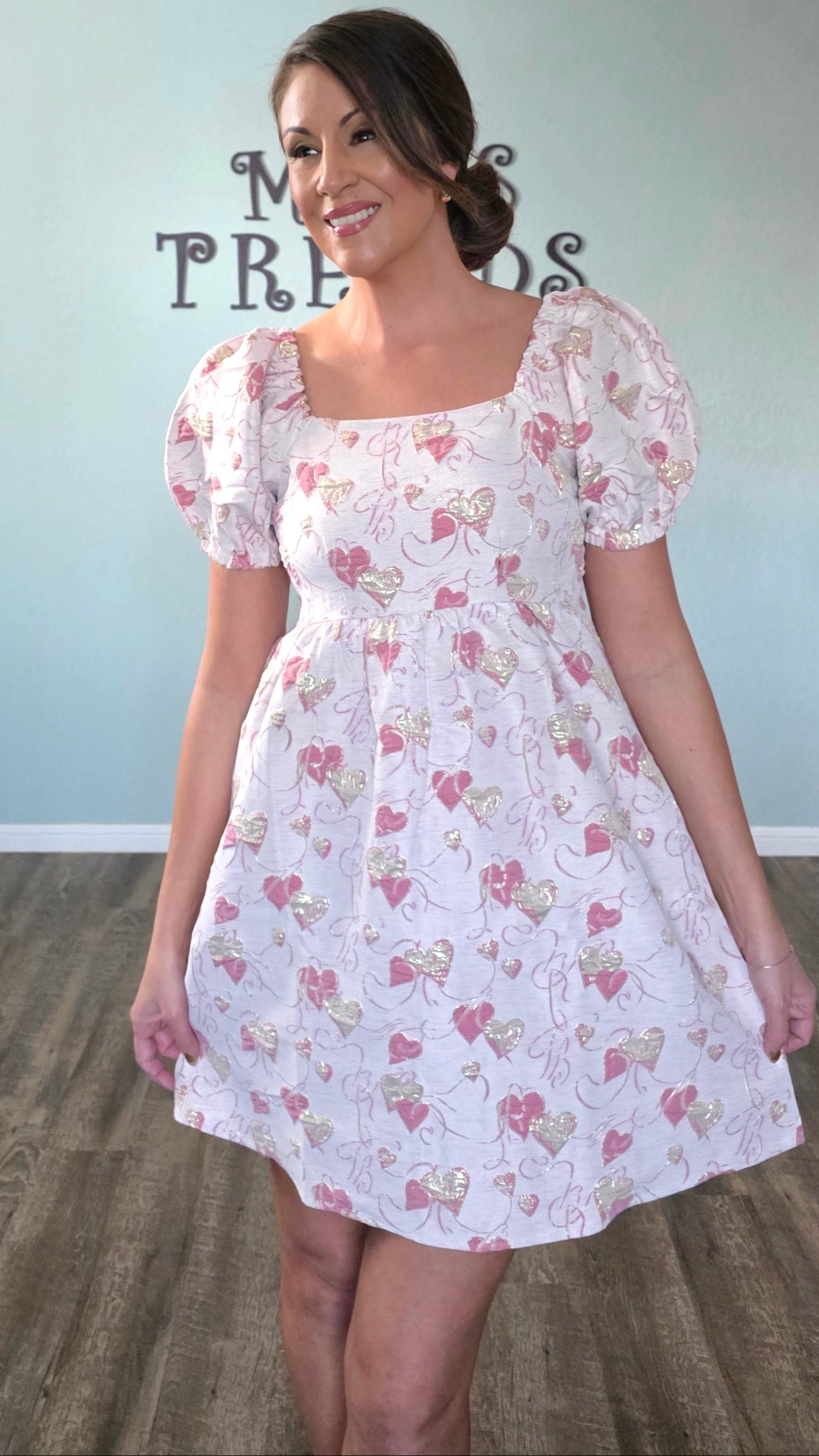 Sweetheart Jacquard Mini Dress-Pink/ Gold