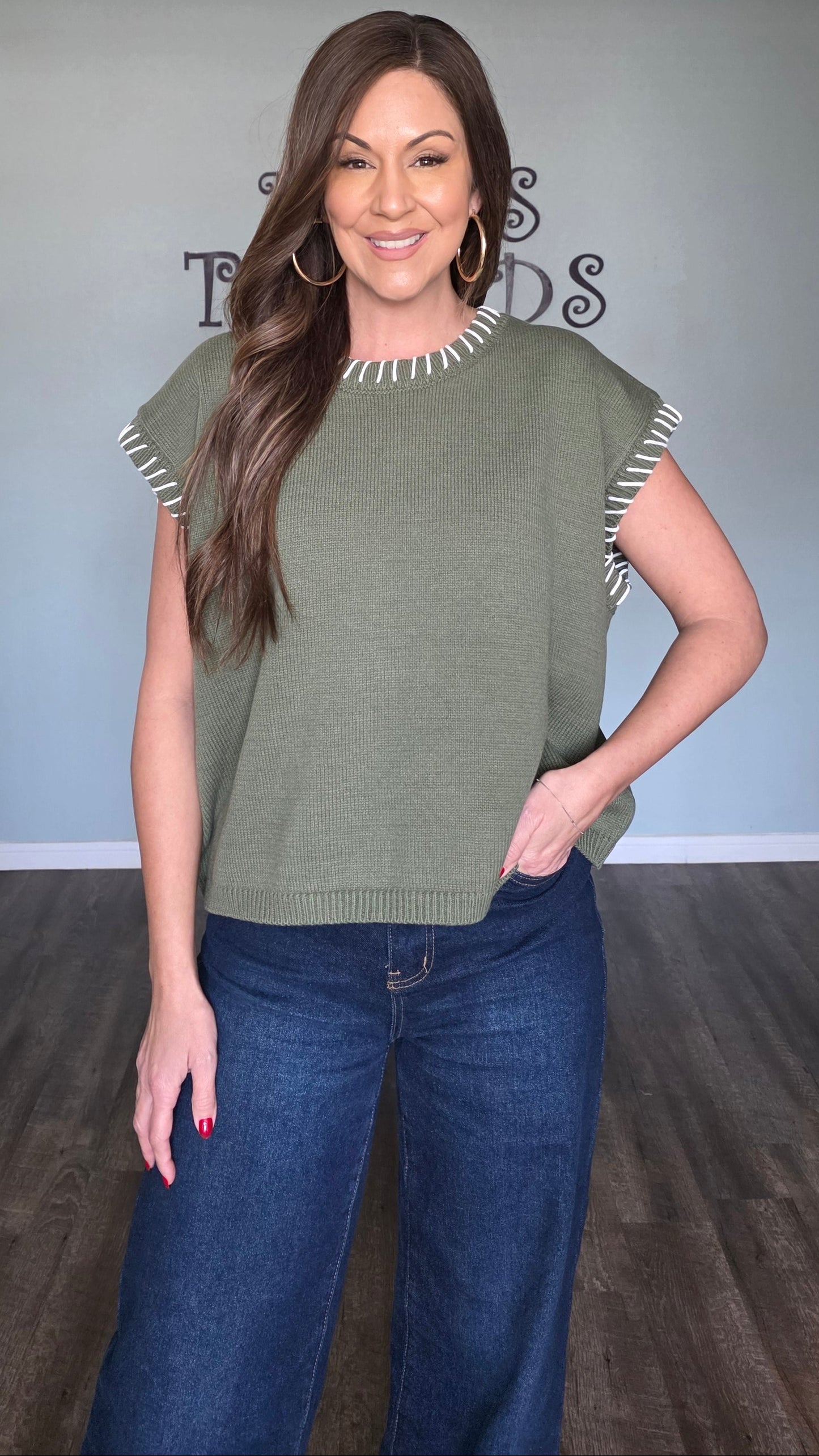 Stitch Detail Sweater- Light Olive