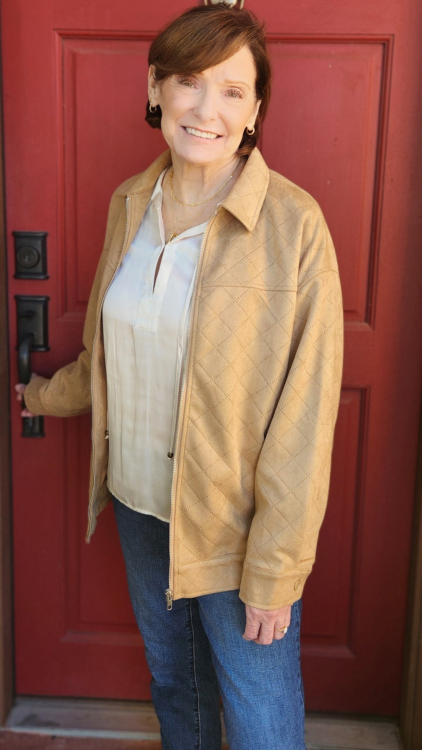 Elevated Errands Quilted Suede Jacket-Sand