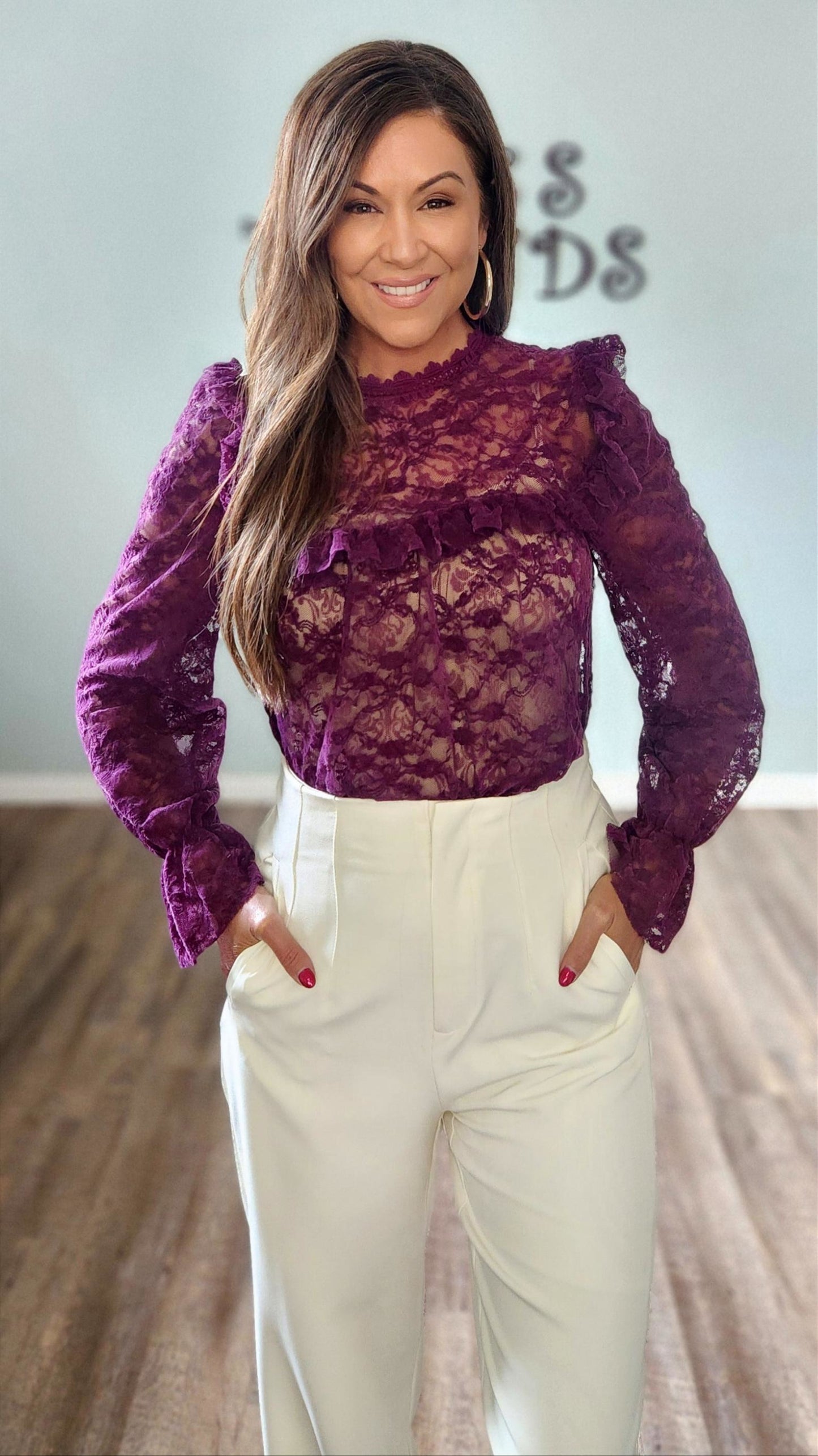 Charmed in Lace Blouse-Purple