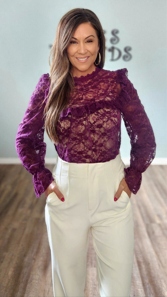 Charmed in Lace Blouse-Purple