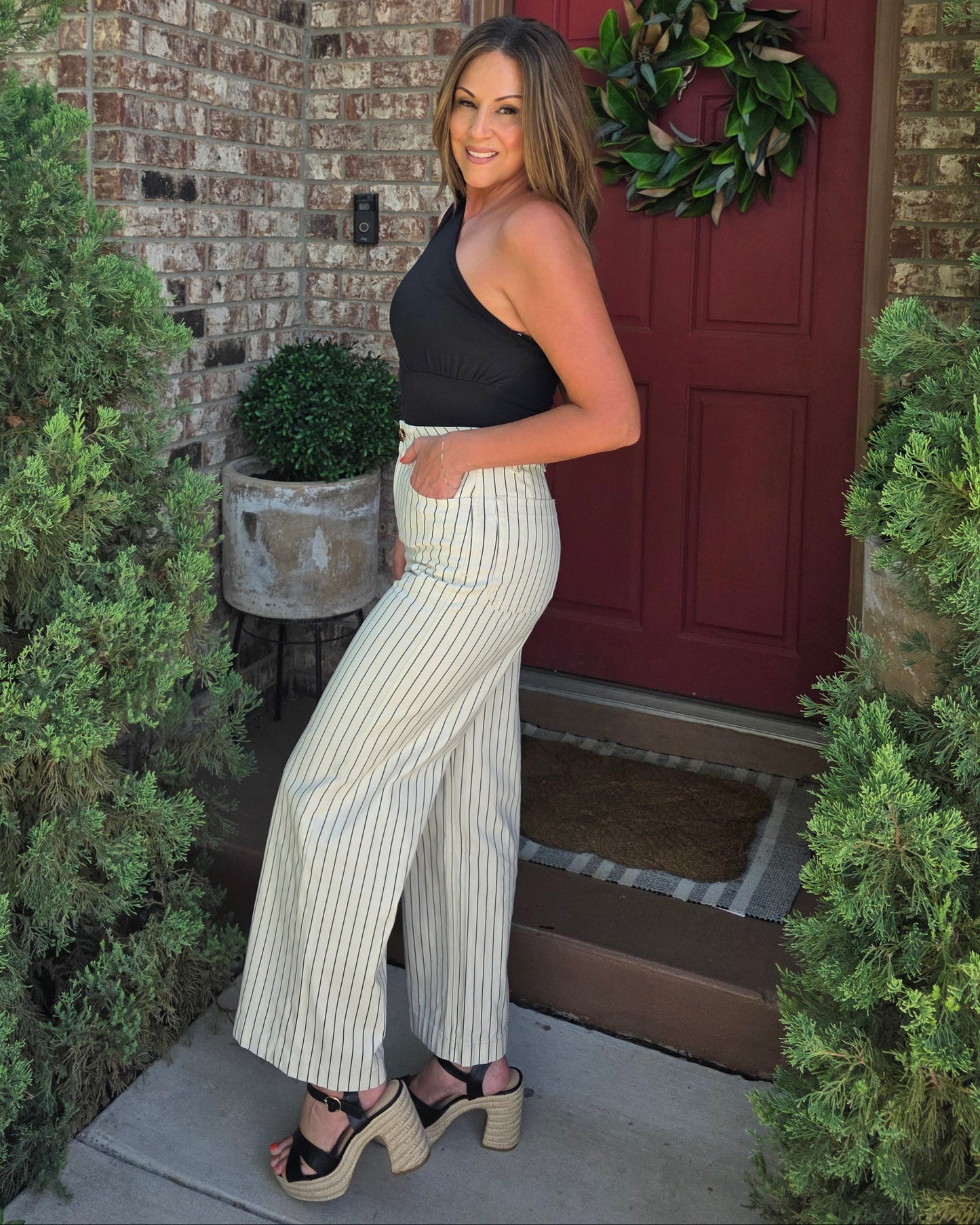 In Good Lines Striped Jeans- Cream/Black