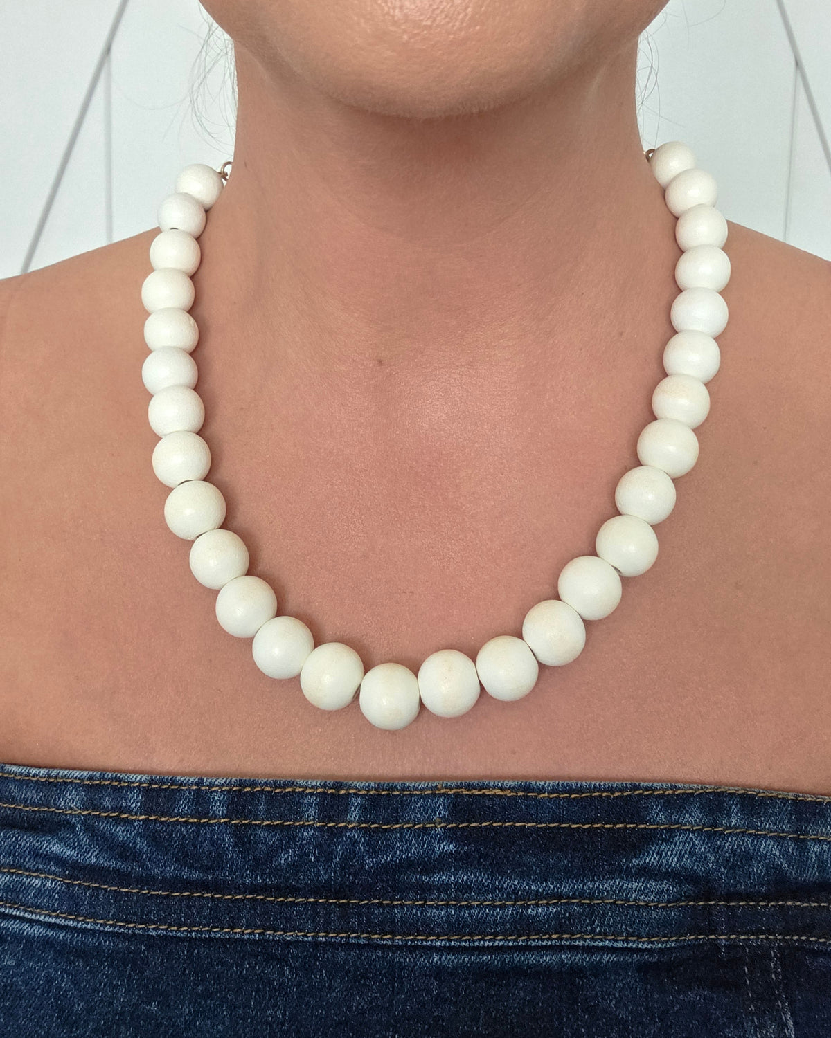 Pop of White Beaded Necklace-White