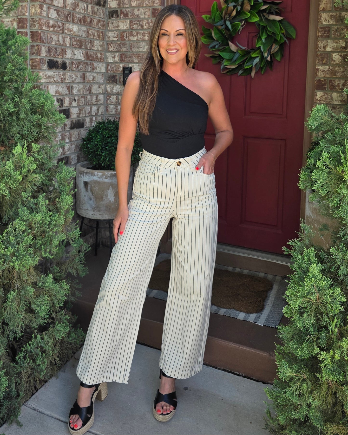 In Good Lines Striped Jeans- Cream/Black