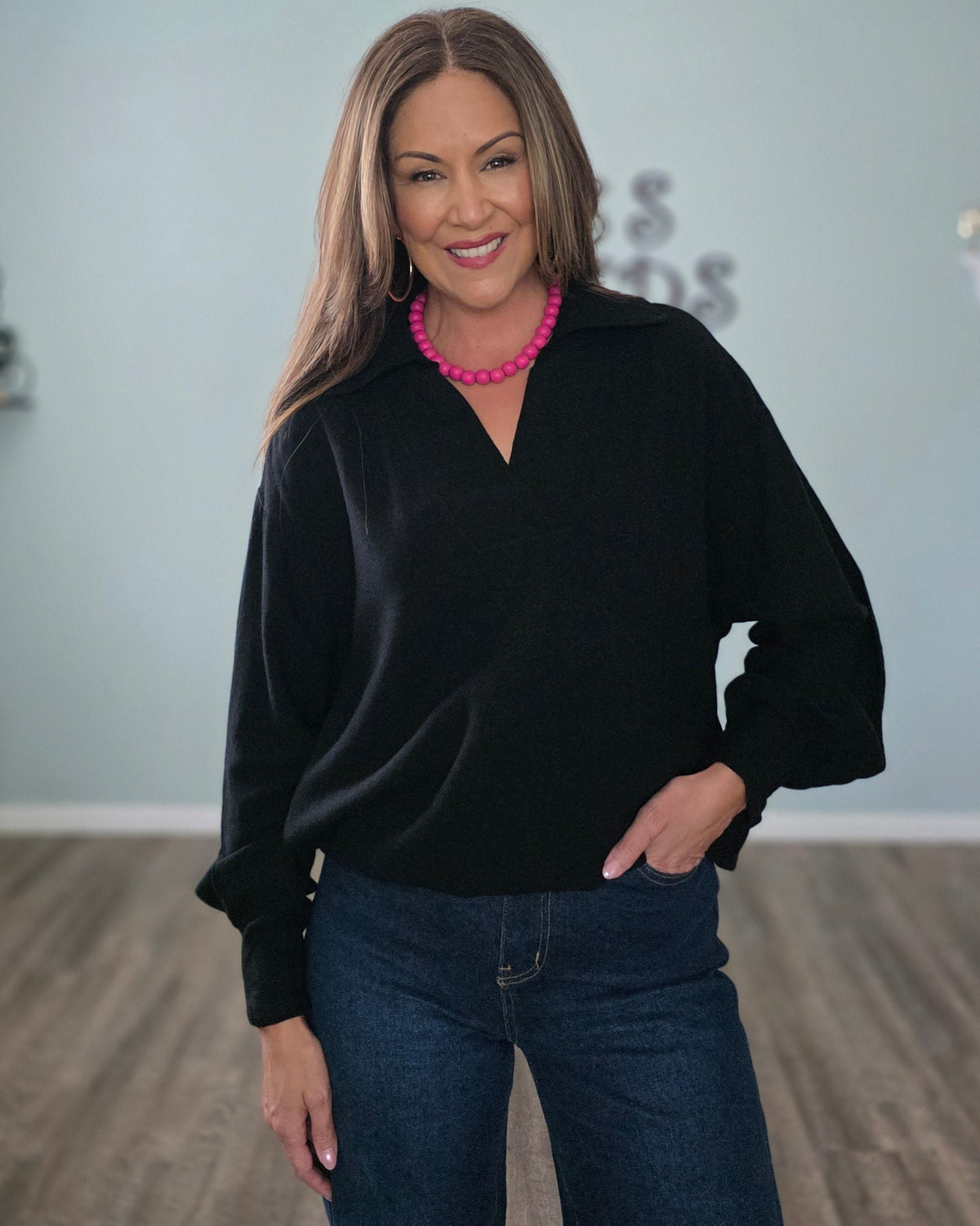 All In The Details Pullover Top-Black