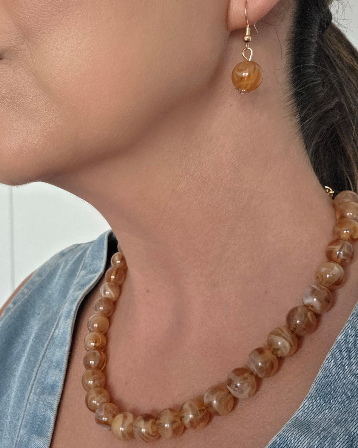 Golden Honey Beaded Necklace Set.