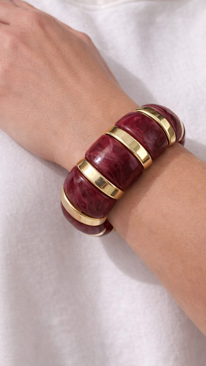 Burgundy Marble Stretch Bracelet