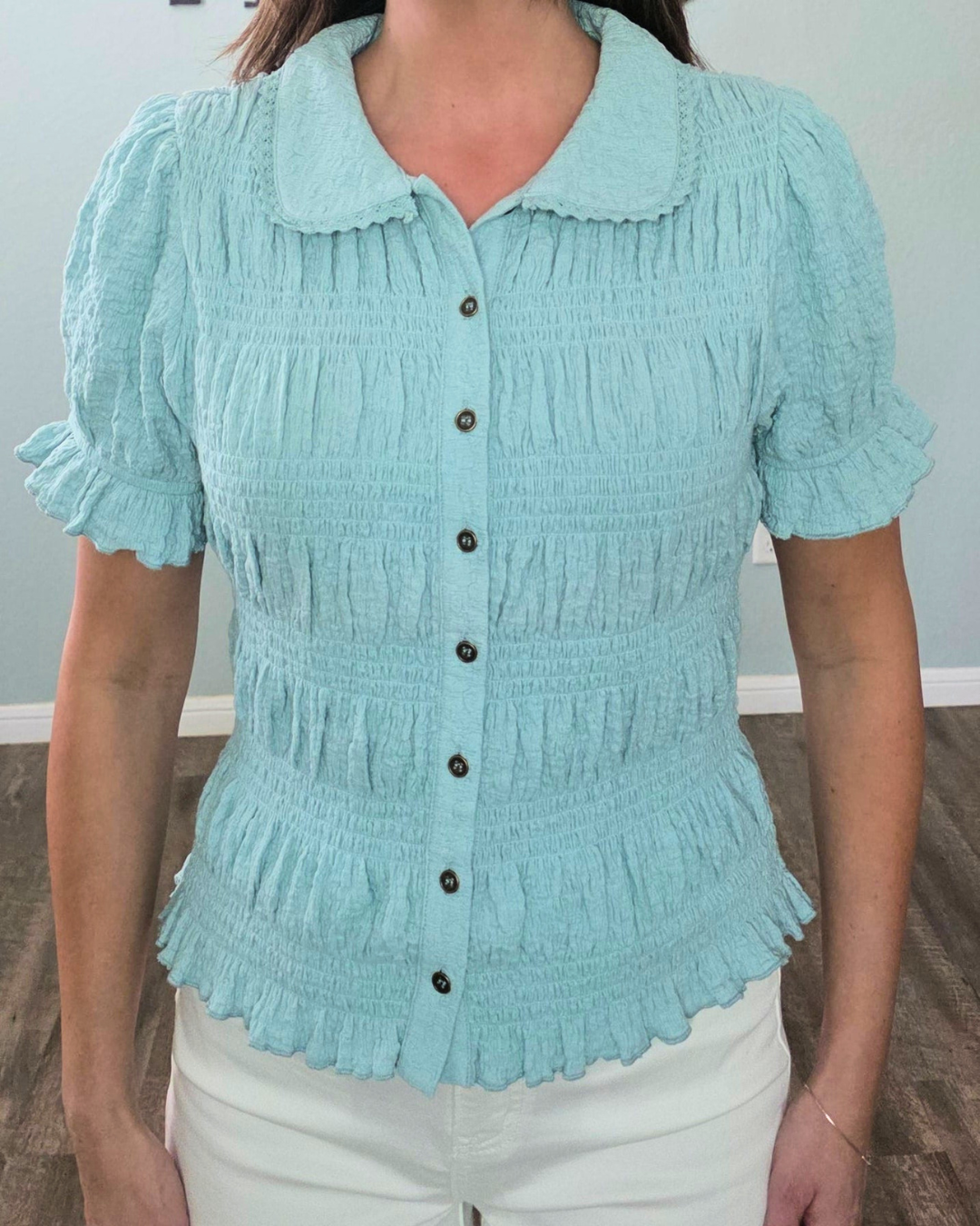Sweet Sky Smocked Top-Blue