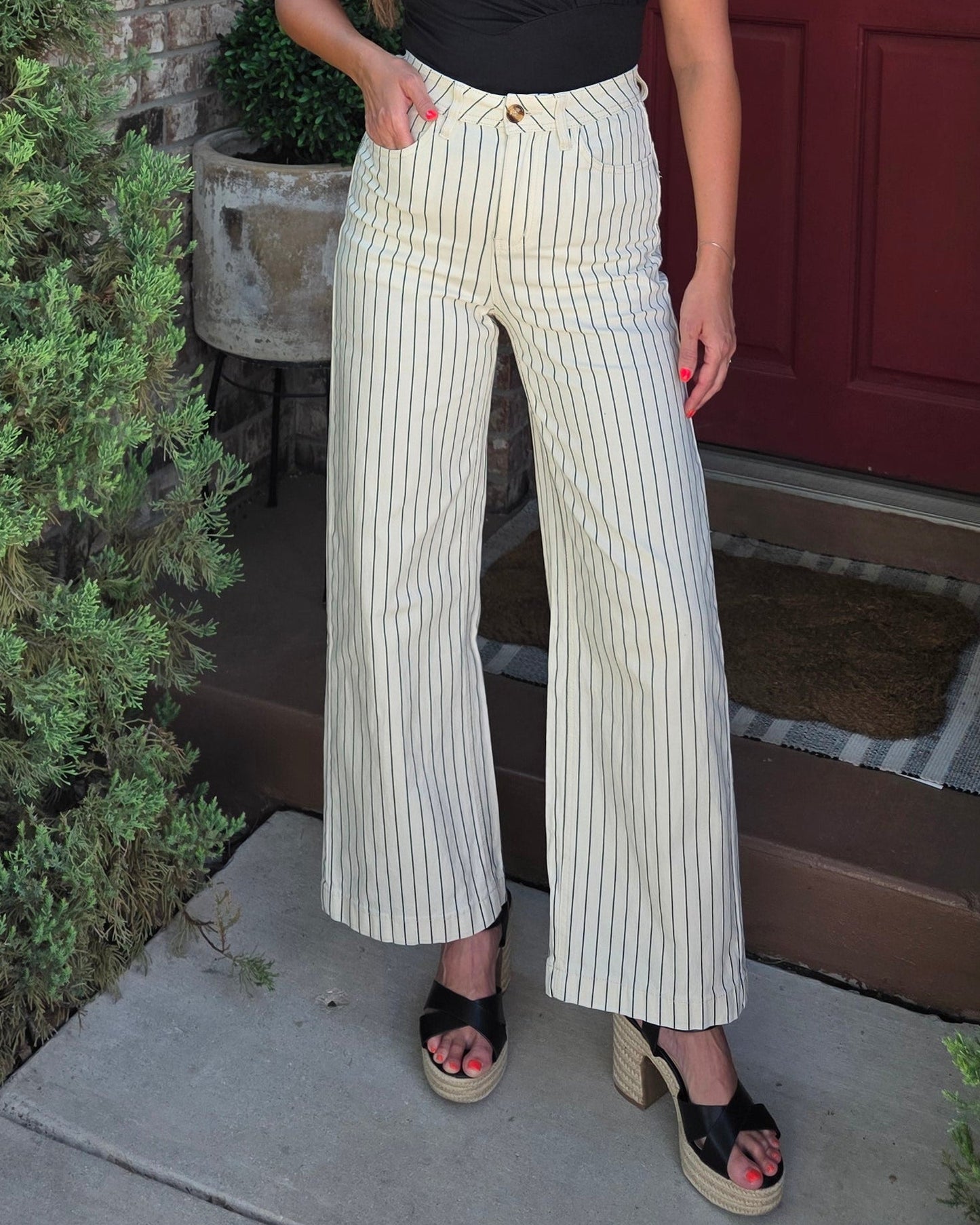 In Good Lines Striped Jeans- Cream/Black