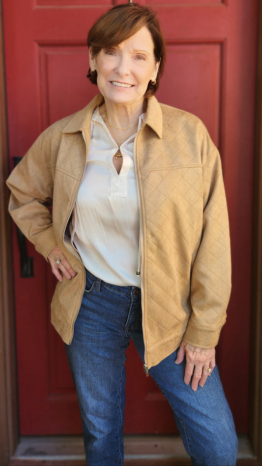 Elevated Errands Quilted Suede Jacket-Sand