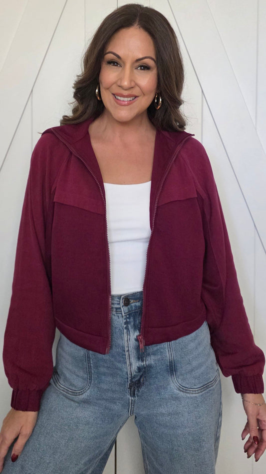 On-The-Go Zip Jacket-Burgundy