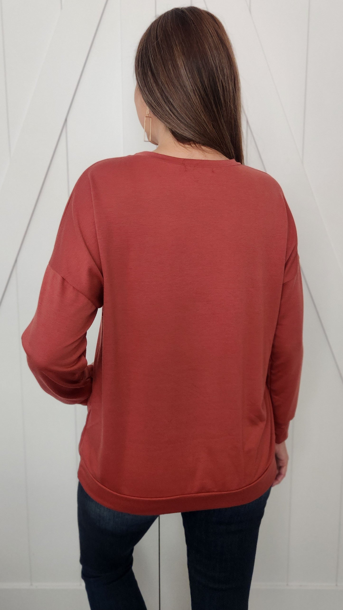 Here On After Pullover Top- Rust