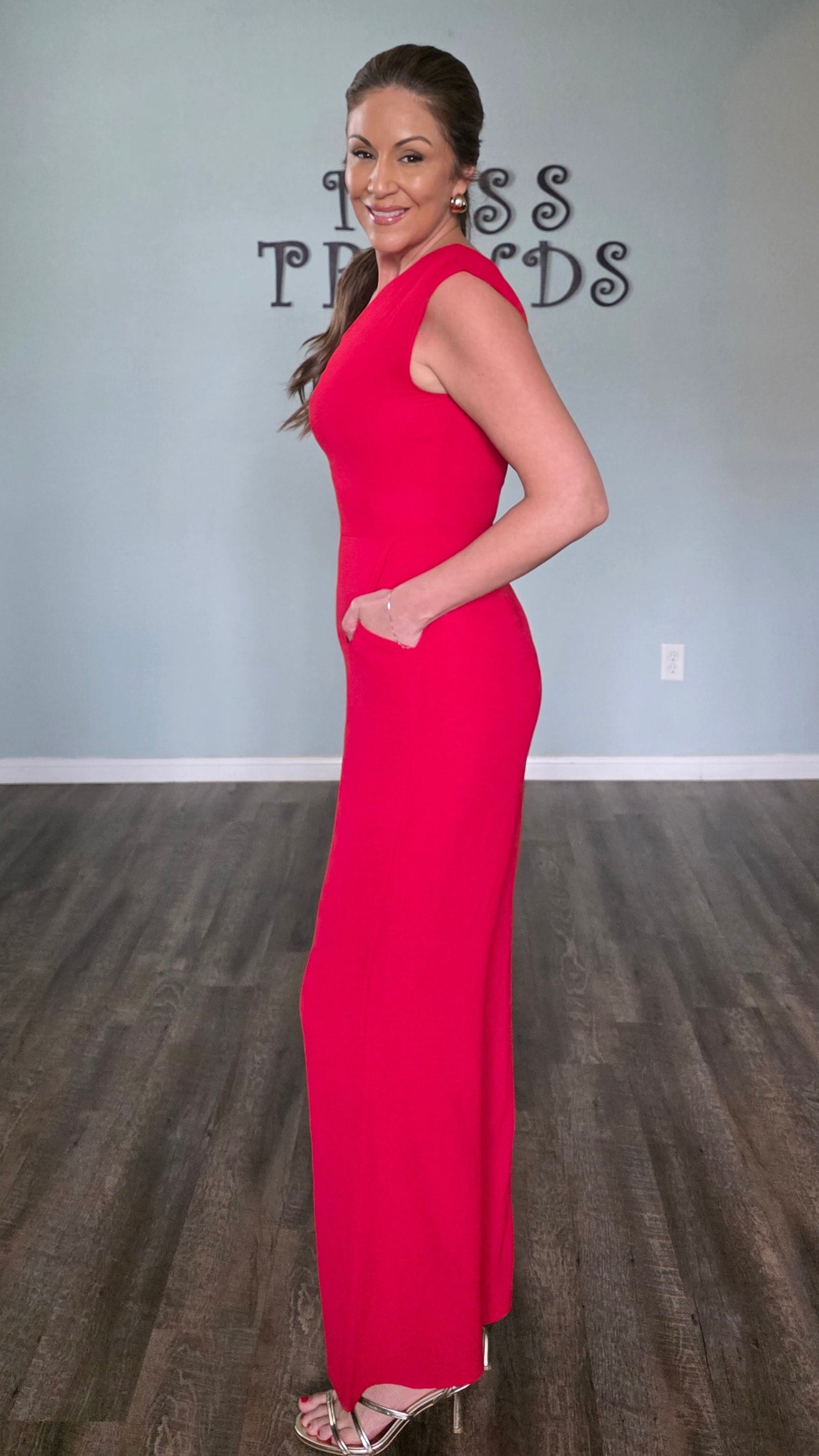 Red Hot One Shoulder Jumpsuit